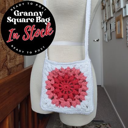 Hand Crocheted Granny Square Crossbody Bag - 1 in stock