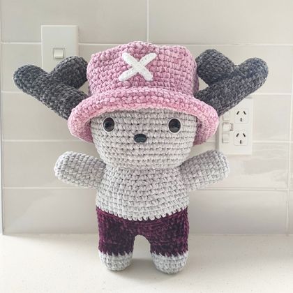 Hand Crocheted Mr Choppy Reindeer With Detachable Hat