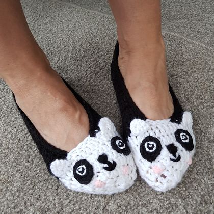 Hand Crocheted Panda Slippers
