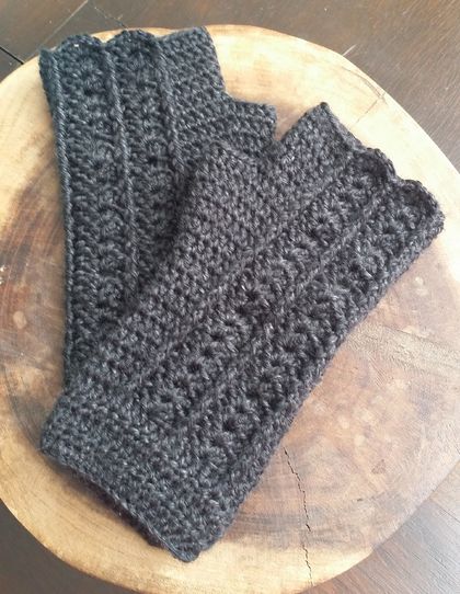 Hand Crocheted Shell Stitch Fingerless Gloves