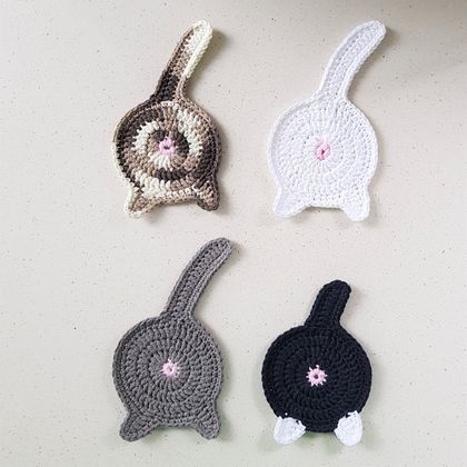 Hand Crocheted Set of Cat Butt Coasters