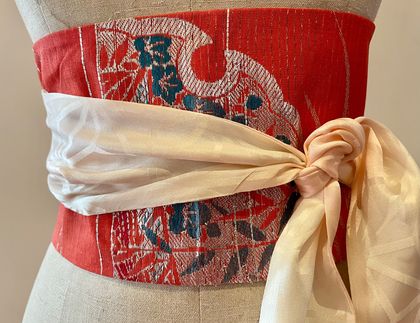 Vintage Kimono Silk Obi Belt - 'Flora'