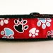 Hand made dog collar with paw prints.