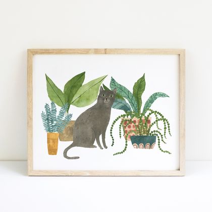 Cat and Houseplants A3 Art Print