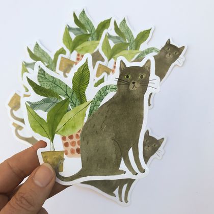 Cat and Houseplants Sticker