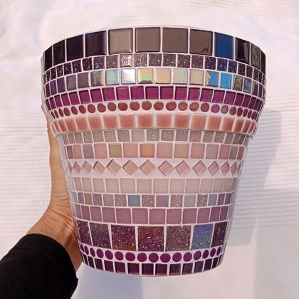 Medium Sized Mosaic Planter - The Soft Collection - Purple and Pink
