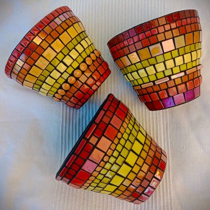 Mosaic Planters in Red, Orange and Yellow - 3 pots available