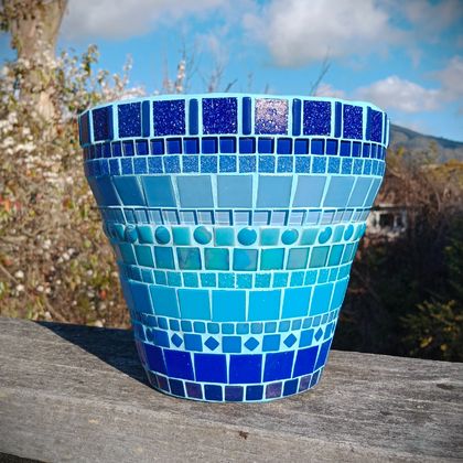 Medium Sized Mosaic Planter - The Soft Collection - Blues
