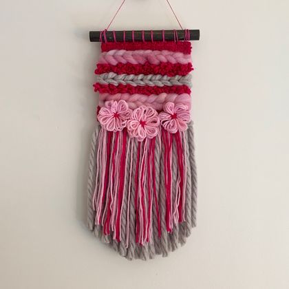Woven Wallhanging - bright pink and grey