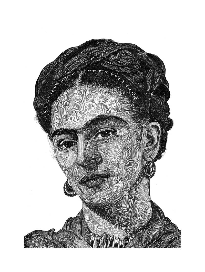 Frida Kahlo B&W portrait | Felt
