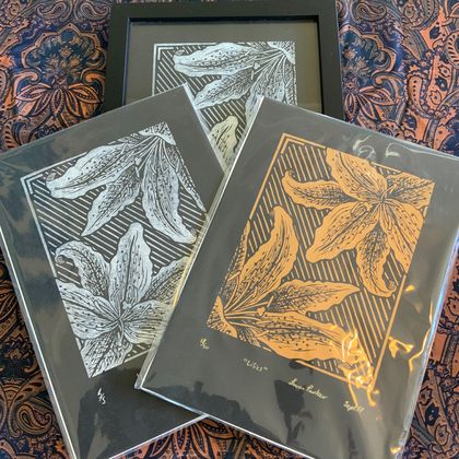 'Lilies’ original linoprint 