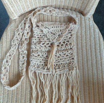 Tassel Shoulder bag. Milk coffee colour. Hand crocheted.