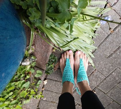 Barefoot Sandals. Crocheted. Light turquoise. Cotton. Handmade.