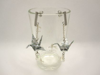 Origami Crane Earrings - Silver Blue