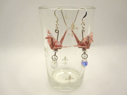 Origami Crane Earrings - Silver Pink