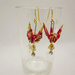 Origami Crane Earrings - Gold Red