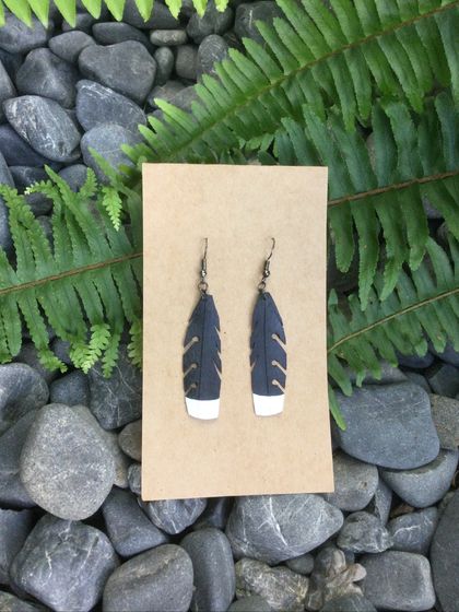 RereManu Huia feather inspired earrings 