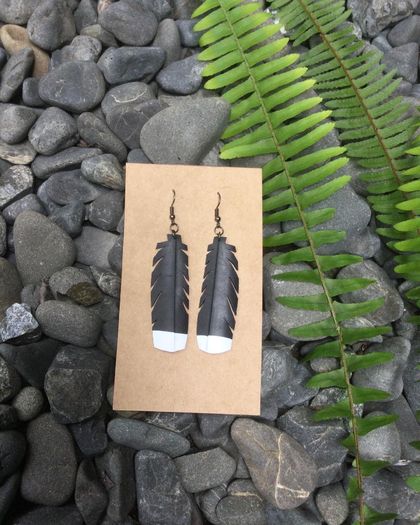 RereManu Huia feather inspired earrings 