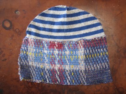 Patchwork knit hat Medium Blue