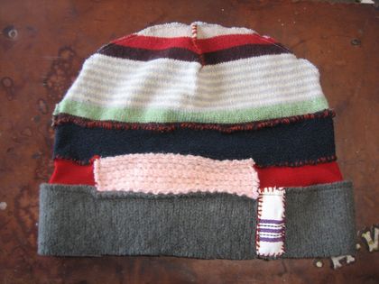 Patchwork knit hat Large Red