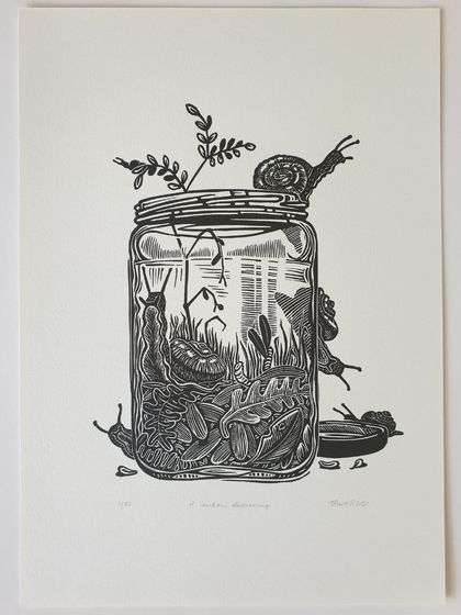 “A Cautious Reopening”, Kauri Snails, Handmade Linocut Print