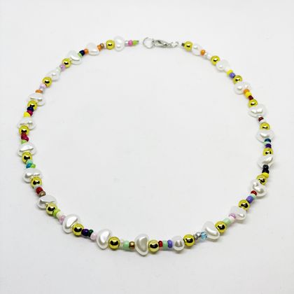 Multi colour Seed Bead choker Necklace with pearl