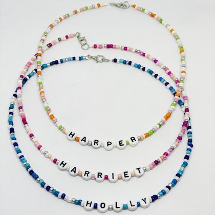 Multi colour Seed Bead choker Name Necklace 