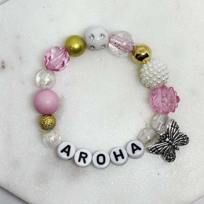Girls Pink name Bracelet with Butterfly charm