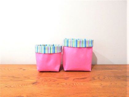 Fabric Storage Basket Set Pink/Stripe