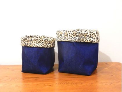 Fabric Storage Basket Set - Denim/Leopard