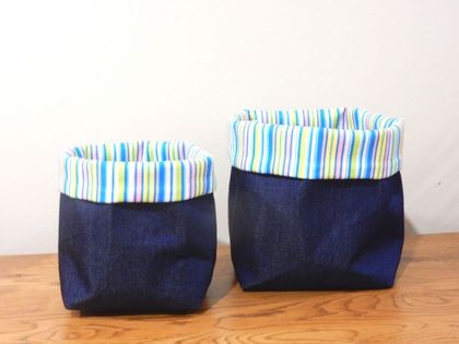 Fabric Storage Basket Set - Denim/Stripe