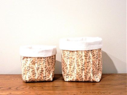 Linen Fabric Storage Basket Set - Beige Floral/Cream