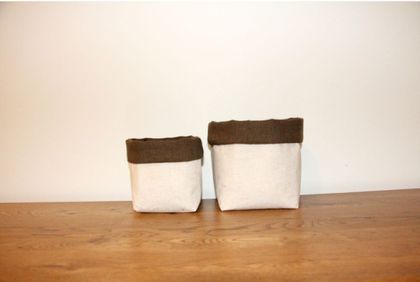 Linen Fabric Storage Basket Set - Natural/Olive
