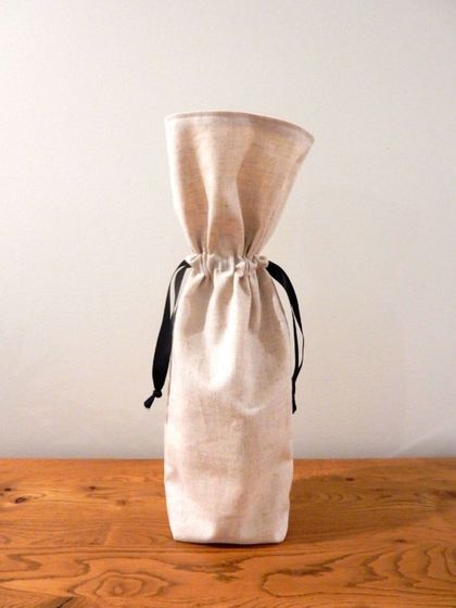 Linen Drawstring Wine Bottle Bag - Natural/Olive