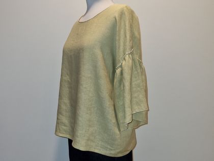 Linen Gathered Sleeve Top - Apple