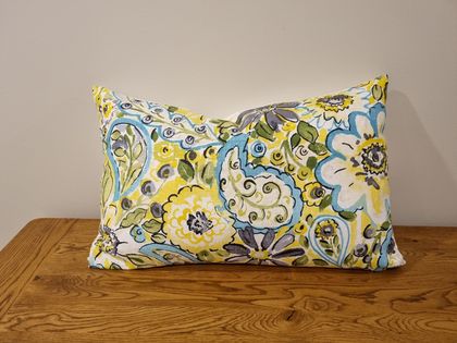 Linen Lemon Aqua Print & White Cushion Cover - Rectangle