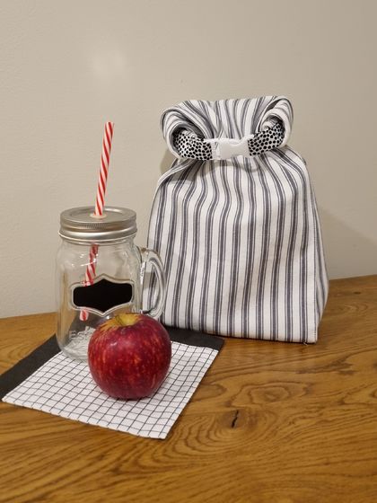 Lunch Sack Clasp - Grey Stripe with Spots