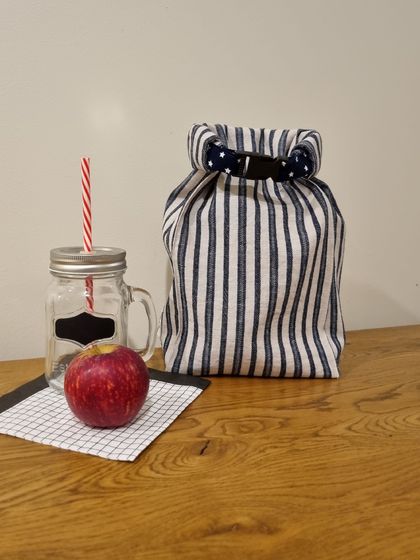 Lunch Sack Clasp - Blue Stripe with Stars
