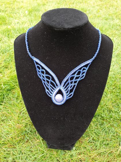 Wings of Water necklace - handwoven micro macrame