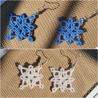 Snowflake Earrings - handwoven micro macrame