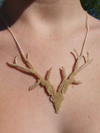 Deer Head Necklace - handwoven micro macrame