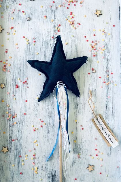 Navy Blue Linen Fairy Wand