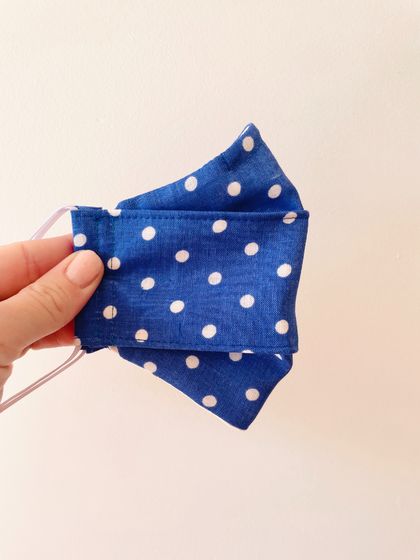  3 Layer Face mask with nose wire- Blue Polka Dot Linen