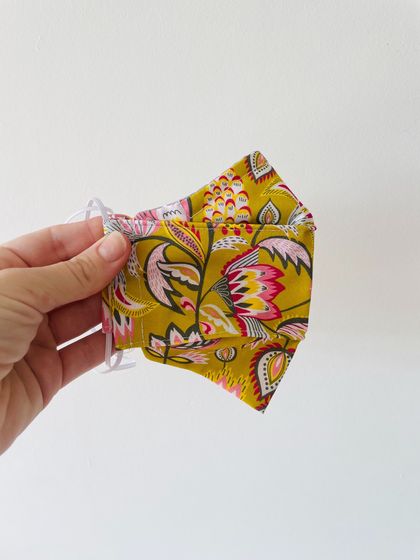 3 Layer Face mask with nose wire- Yellow paisley