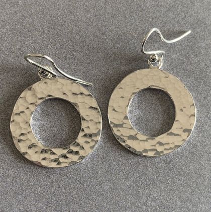 Sterling Silver Wide Hammered Circle Earrings