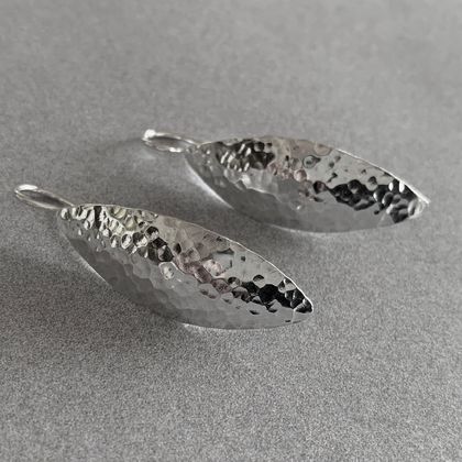 Sterling Silver Hammered Leaf Earrings 