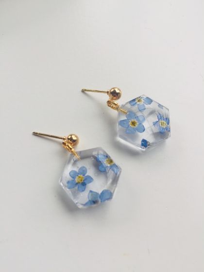Forget me not hexagon shaped earrings 
