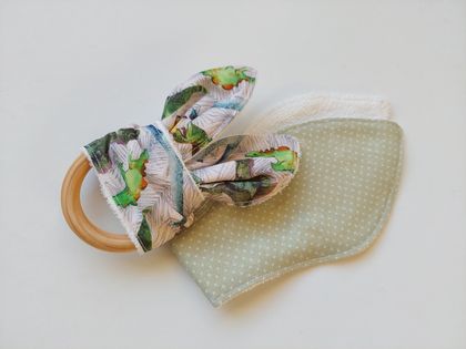 Baby Organic Teething Ring with fabric replacement "The Dinosaurs"