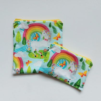 Reusable Sandwich & Snack Bags Set "Unicorn with Rainbow"