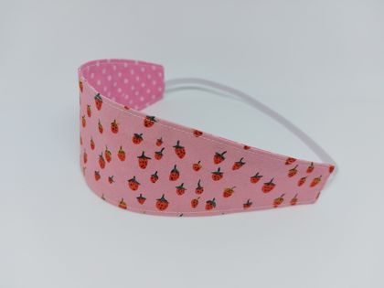 Reversible Fabric Headband "Sweet Strawberries"